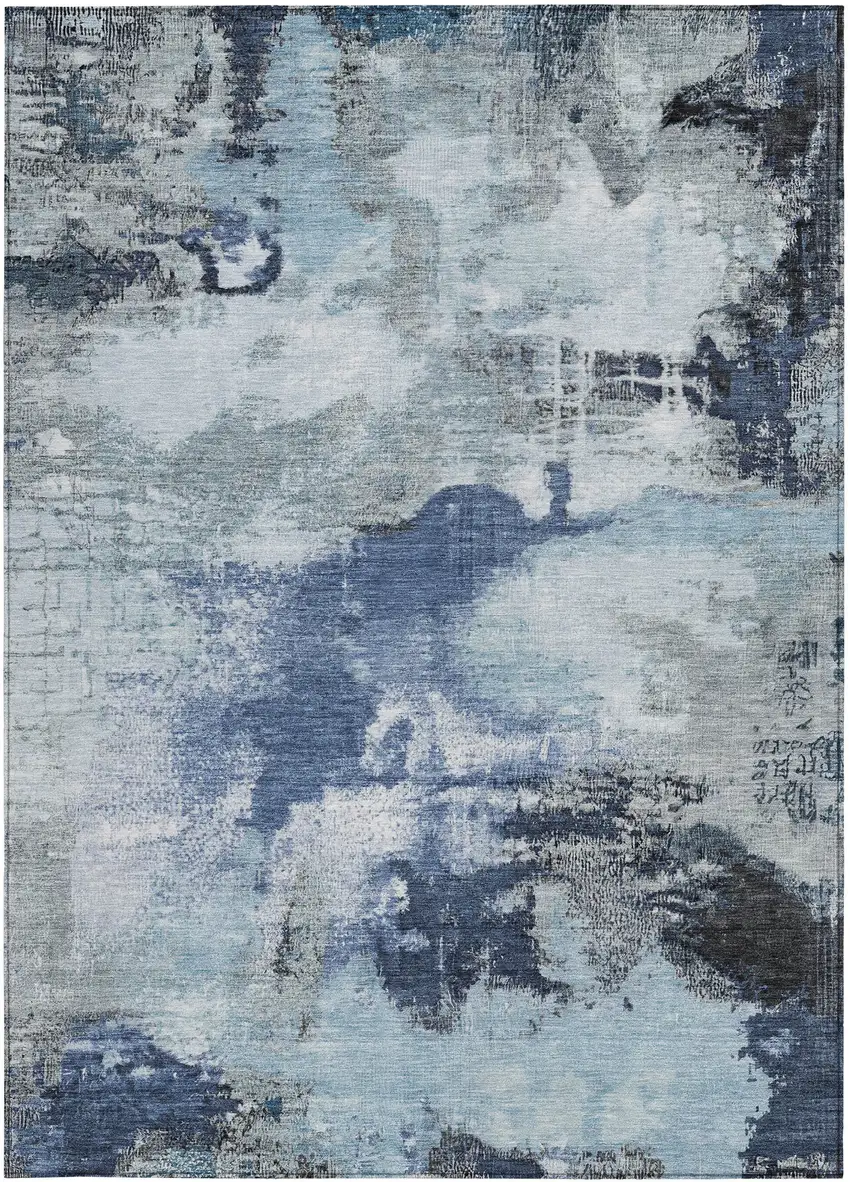 Blue Ivory And Gray Abstract Washable Indoor Outdoor Area Rug Photo 1