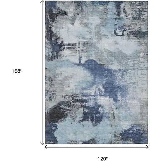 Blue Ivory And Gray Abstract Washable Indoor Outdoor Area Rug Photo 9