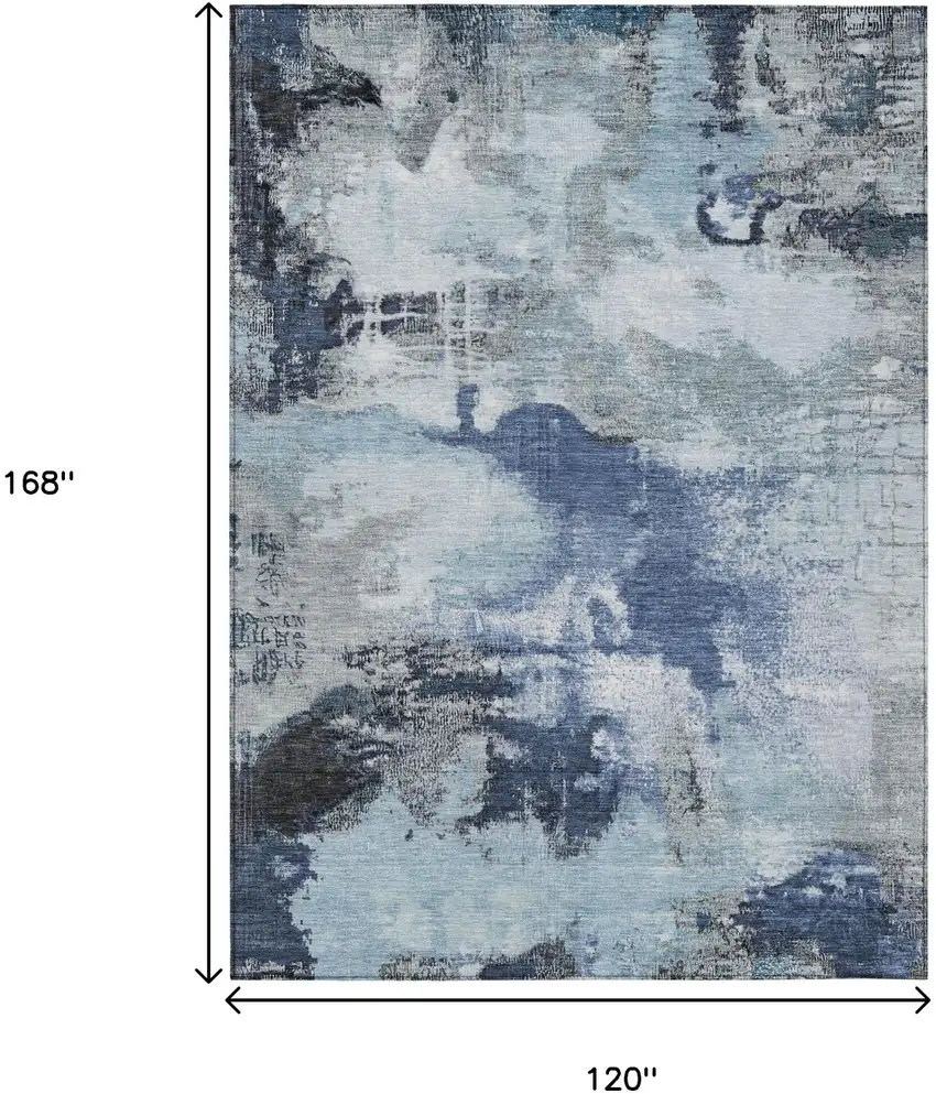 Blue Ivory And Gray Abstract Washable Indoor Outdoor Area Rug Photo 9