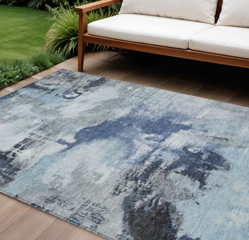 Blue Ivory And Gray Abstract Washable Indoor Outdoor Area Rug Photo 2