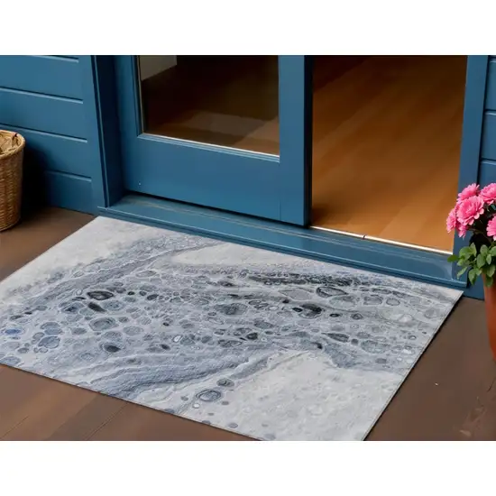 Blue Ivory And Gray Abstract Washable Indoor Outdoor Area Rug Photo 2