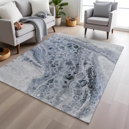 Blue Ivory And Gray Abstract Washable Indoor Outdoor Area Rug Photo 6