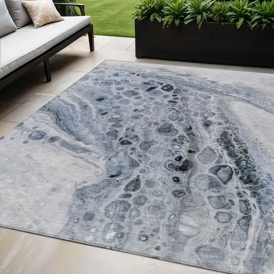 Blue Ivory And Gray Abstract Washable Indoor Outdoor Area Rug Photo 2