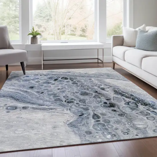 Blue Ivory And Gray Abstract Washable Indoor Outdoor Area Rug Photo 7