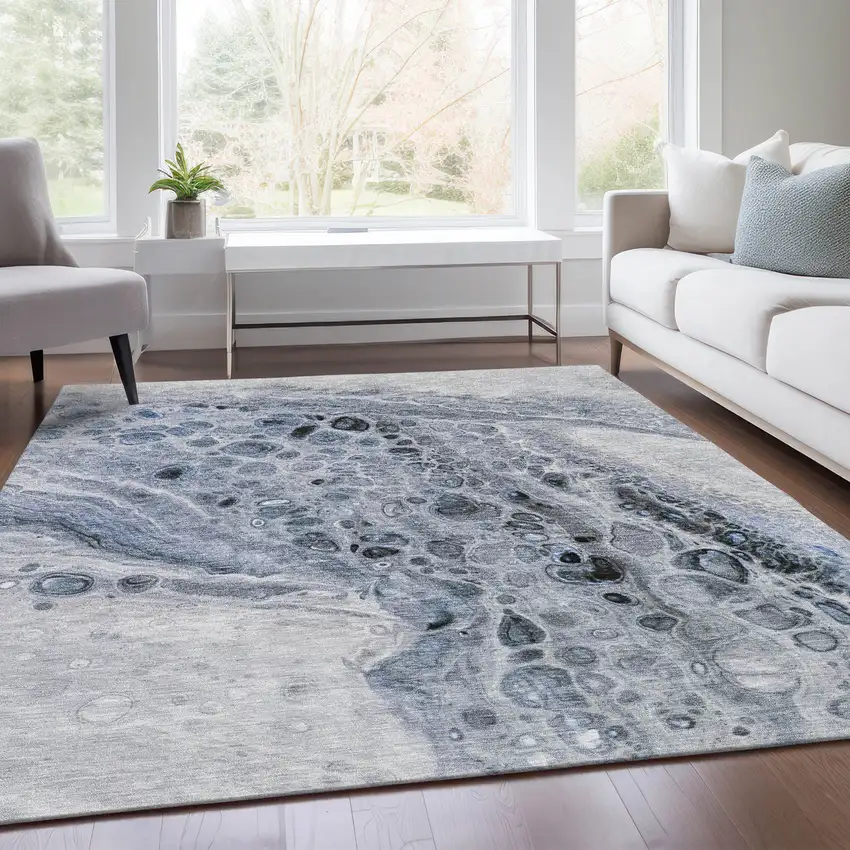 Blue Ivory And Gray Abstract Washable Indoor Outdoor Area Rug Photo 7