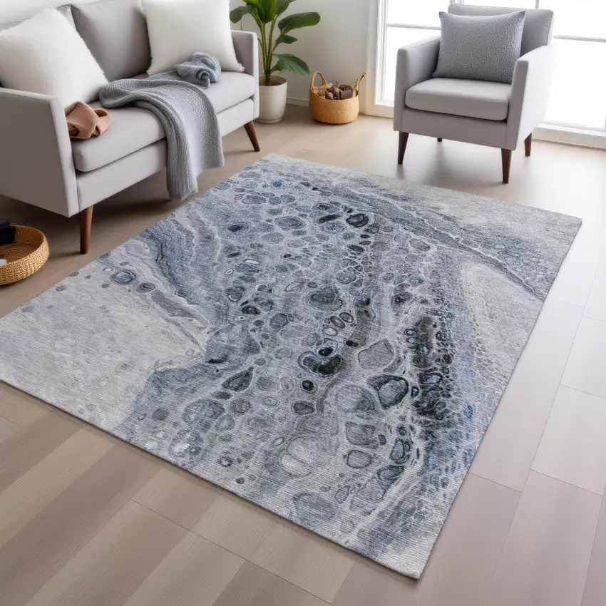 Blue Ivory And Gray Abstract Washable Indoor Outdoor Area Rug Photo 6