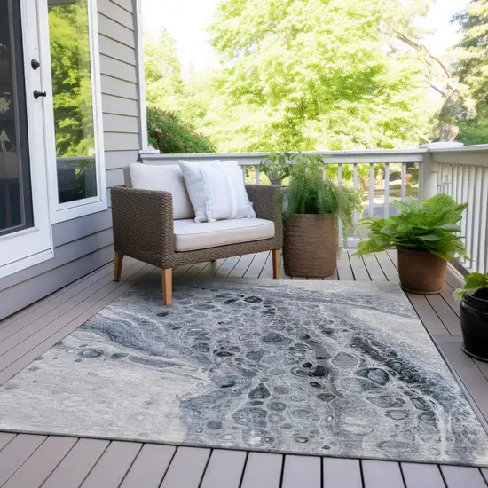 Blue Ivory And Gray Abstract Washable Indoor Outdoor Area Rug Photo 8