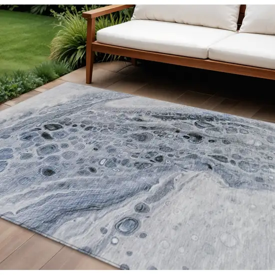Blue Ivory And Gray Abstract Washable Indoor Outdoor Area Rug Photo 2