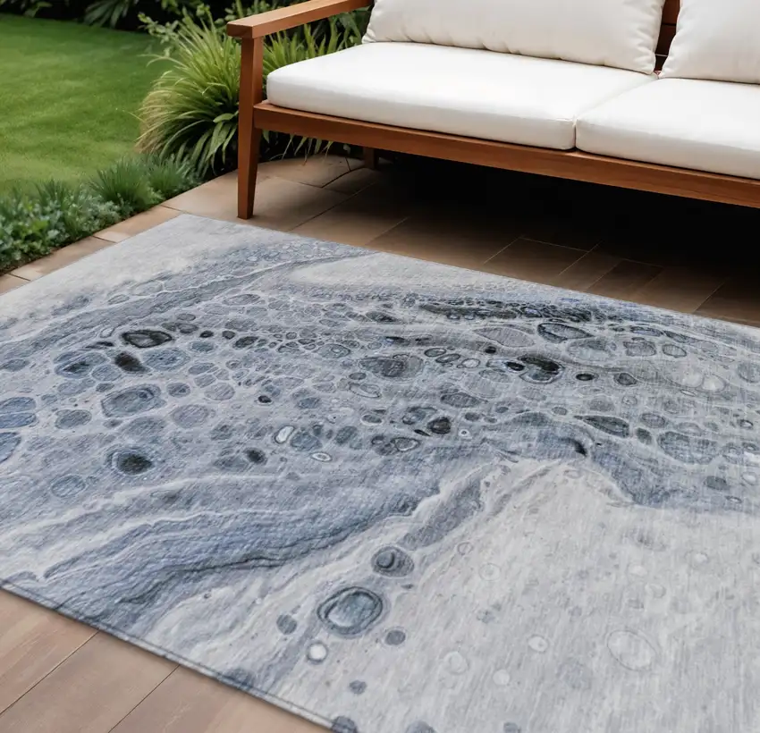 Blue Ivory And Gray Abstract Washable Indoor Outdoor Area Rug Photo 2