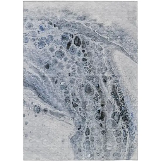 Blue Ivory And Gray Abstract Washable Indoor Outdoor Area Rug Photo 1