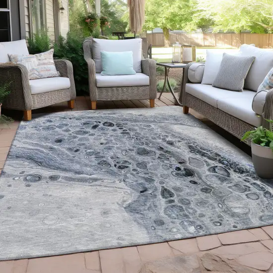 Blue Ivory And Gray Abstract Washable Indoor Outdoor Area Rug Photo 5