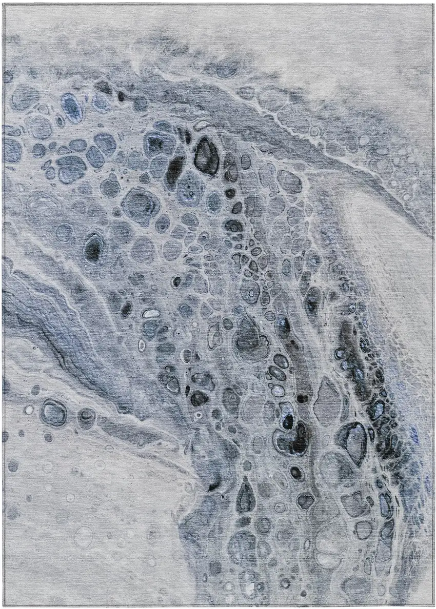 Blue Ivory And Gray Abstract Washable Indoor Outdoor Area Rug Photo 1