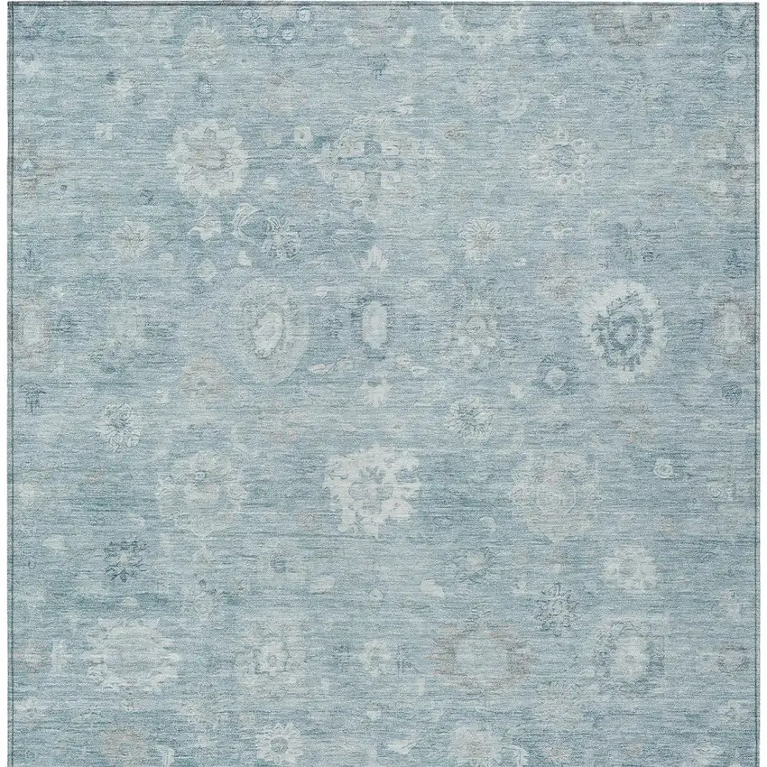 Blue Ivory And Gray Damask Washable Indoor Outdoor Area Rug Photo 9