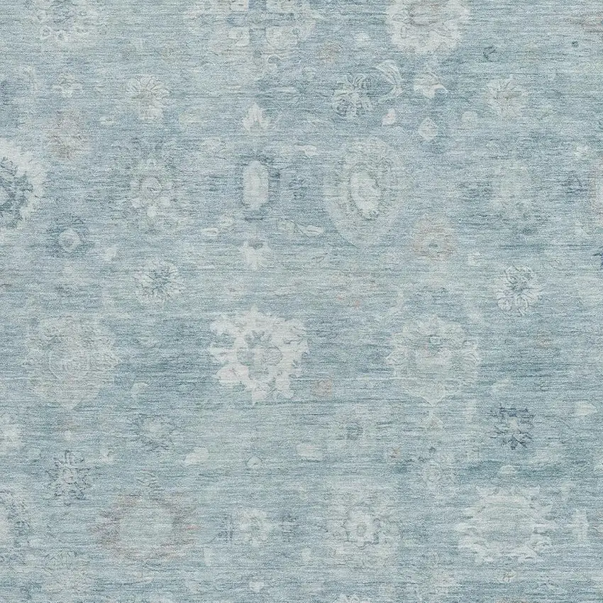 Blue Ivory And Gray Damask Washable Indoor Outdoor Area Rug Photo 3