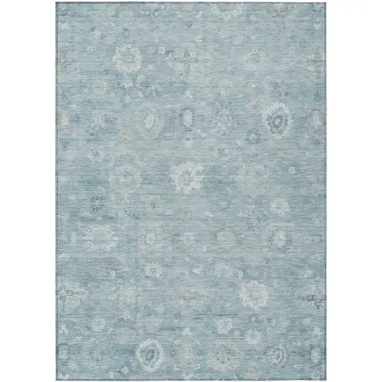 Blue Ivory And Gray Damask Washable Indoor Outdoor Area Rug Photo 8