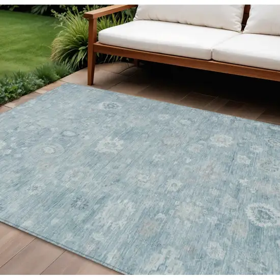Blue Ivory And Gray Damask Washable Indoor Outdoor Area Rug Photo 2
