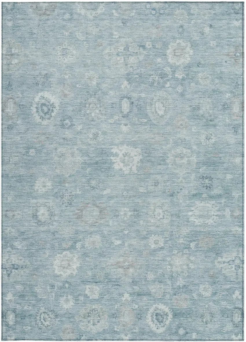 Blue Ivory And Gray Damask Washable Indoor Outdoor Area Rug Photo 1