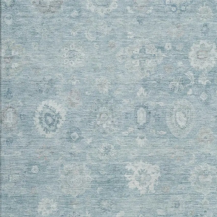 Blue Ivory And Gray Damask Washable Indoor Outdoor Area Rug Photo 3