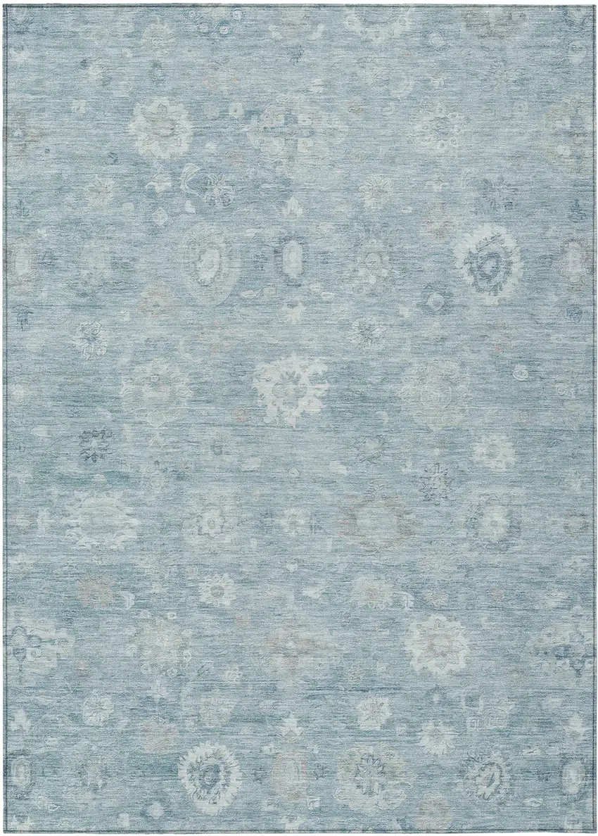 Blue Ivory And Gray Damask Washable Indoor Outdoor Area Rug Photo 1