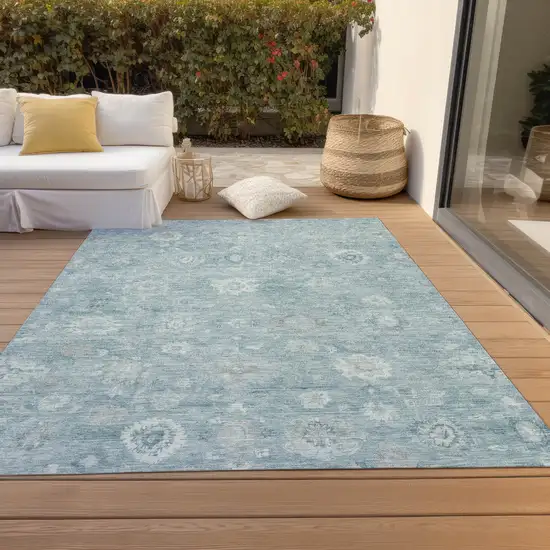 Blue Ivory And Gray Damask Washable Indoor Outdoor Area Rug Photo 8