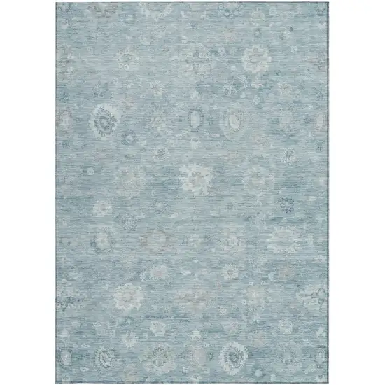Blue Ivory And Gray Damask Washable Indoor Outdoor Area Rug Photo 1