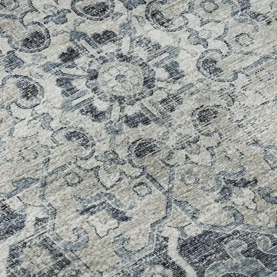 Blue Ivory And Gray Floral Medallion Distressed Washable Area Rug With UV Protection Photo 9