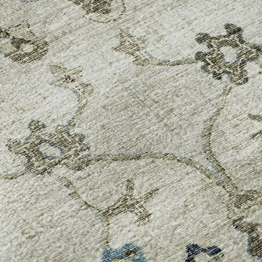 Blue Ivory And Gray Floral Medallion Washable Area Rug With UV Protection Photo 9