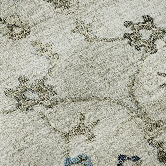 Blue Ivory And Gray Floral Medallion Washable Area Rug With UV Protection Photo 9