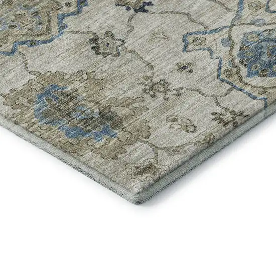 Blue Ivory And Gray Floral Medallion Washable Area Rug With UV Protection Photo 8