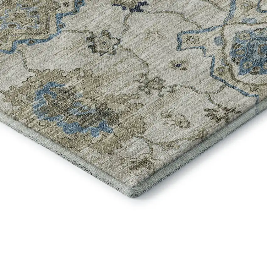 Blue Ivory And Gray Floral Medallion Washable Area Rug With UV Protection Photo 8