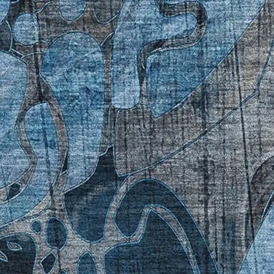 Blue Ivory And Gray Floral Washable Area Rug With UV Protection Photo 3