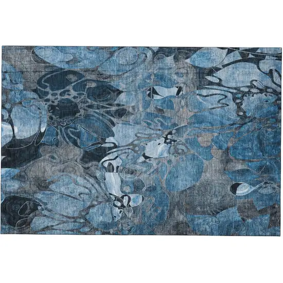Blue Ivory And Gray Abstract Distressed Washable Area Rug With UV Protection Photo 2