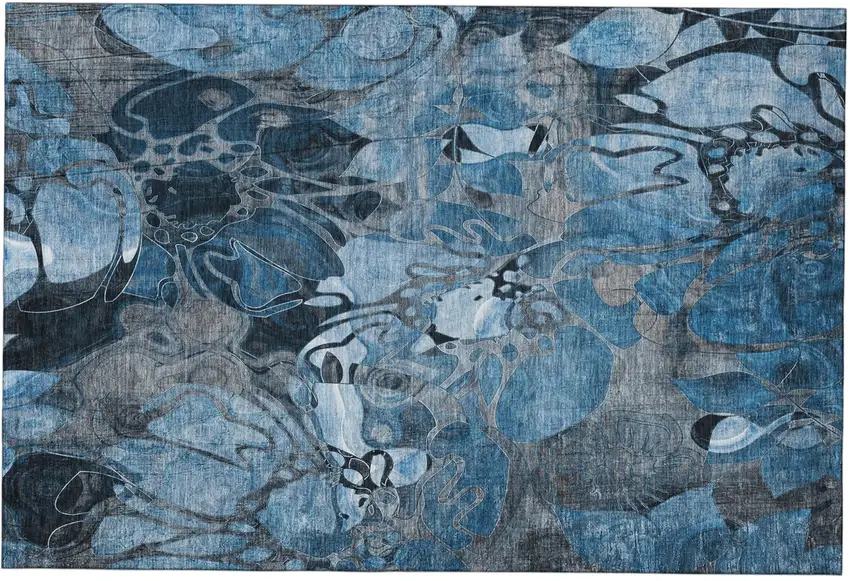 Blue Ivory And Gray Abstract Distressed Washable Area Rug With UV Protection Photo 2