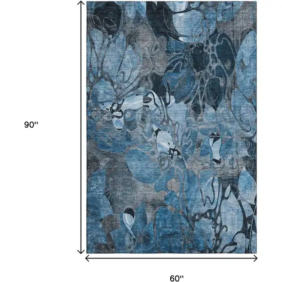 Blue Ivory And Gray Abstract Distressed Washable Area Rug With UV Protection Photo 9