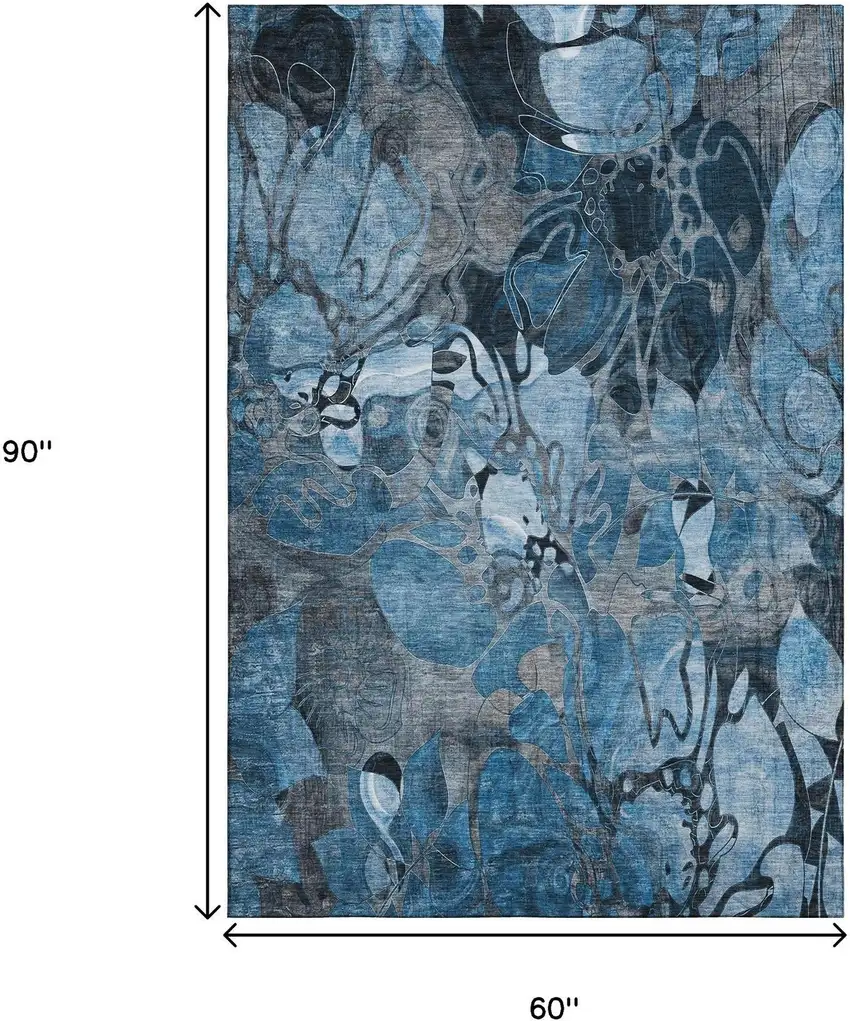 Blue Ivory And Gray Abstract Distressed Washable Area Rug With UV Protection Photo 9
