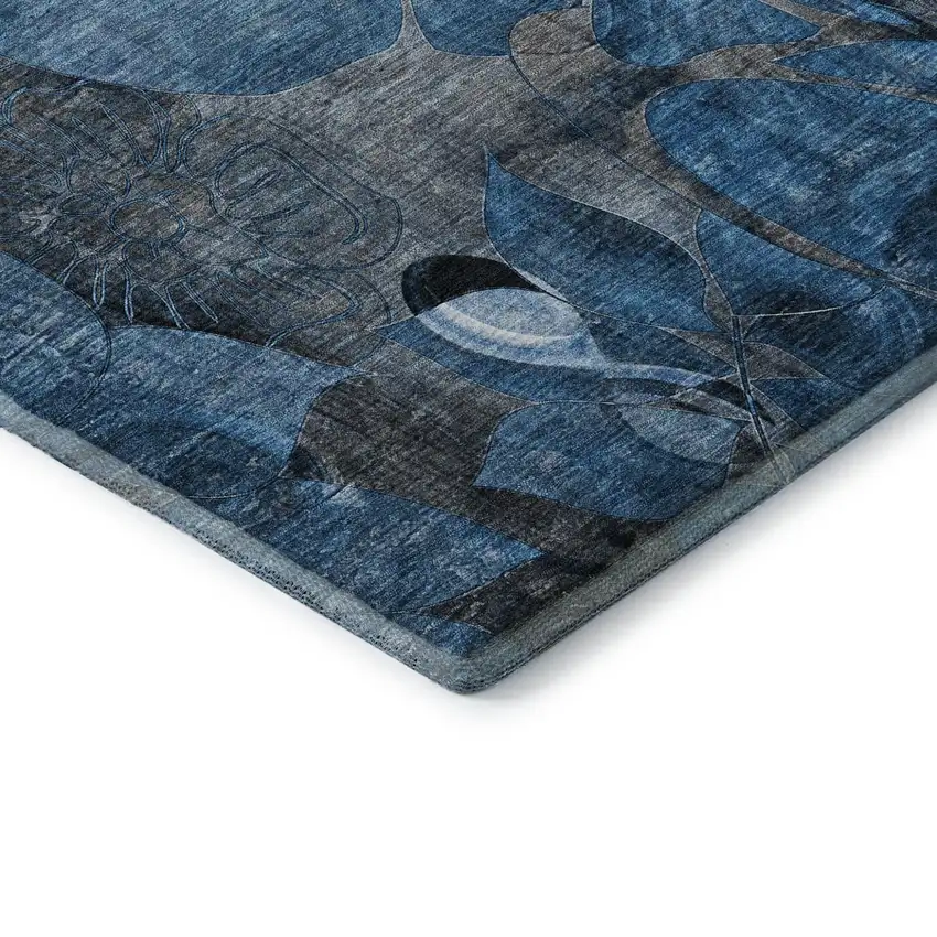 Blue Ivory And Gray Abstract Distressed Washable Area Rug With UV Protection Photo 5