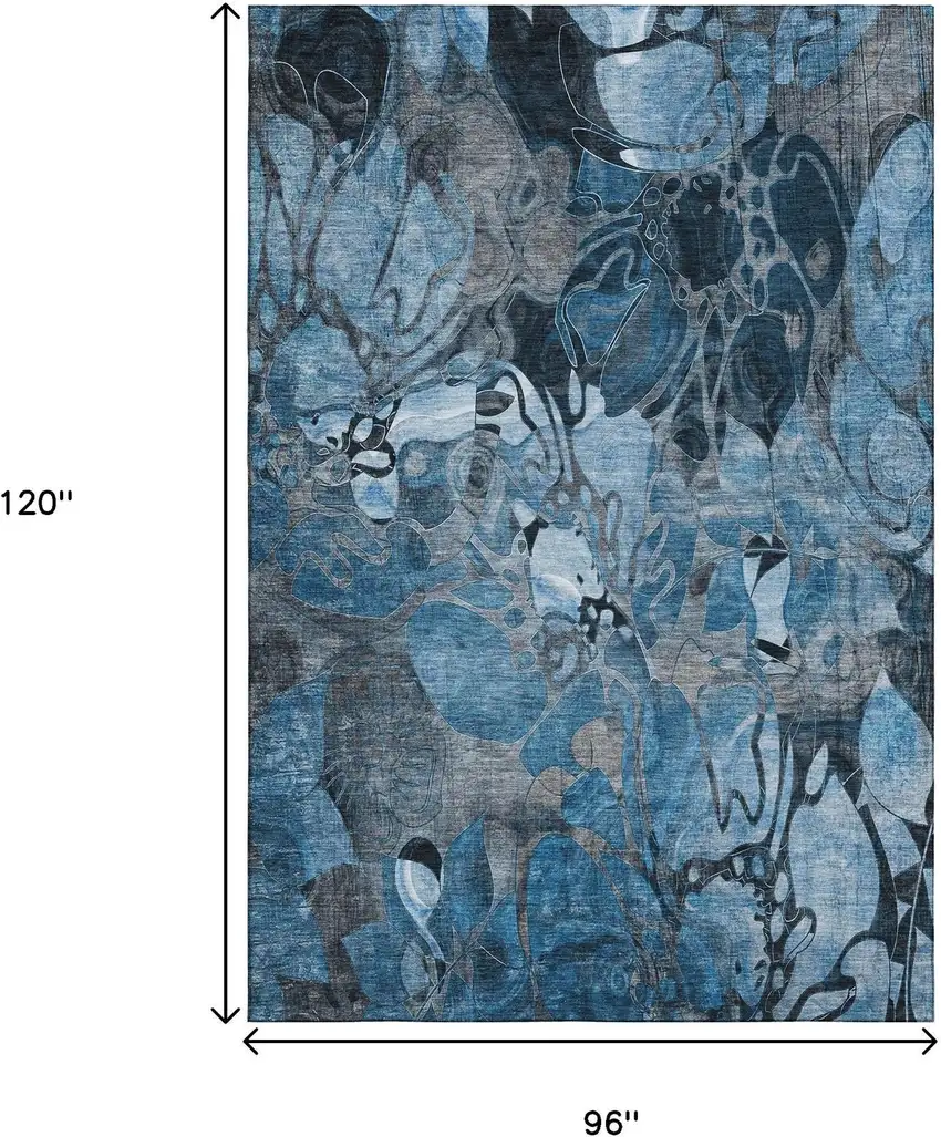 Blue Ivory And Gray Floral Washable Area Rug With UV Protection Photo 3