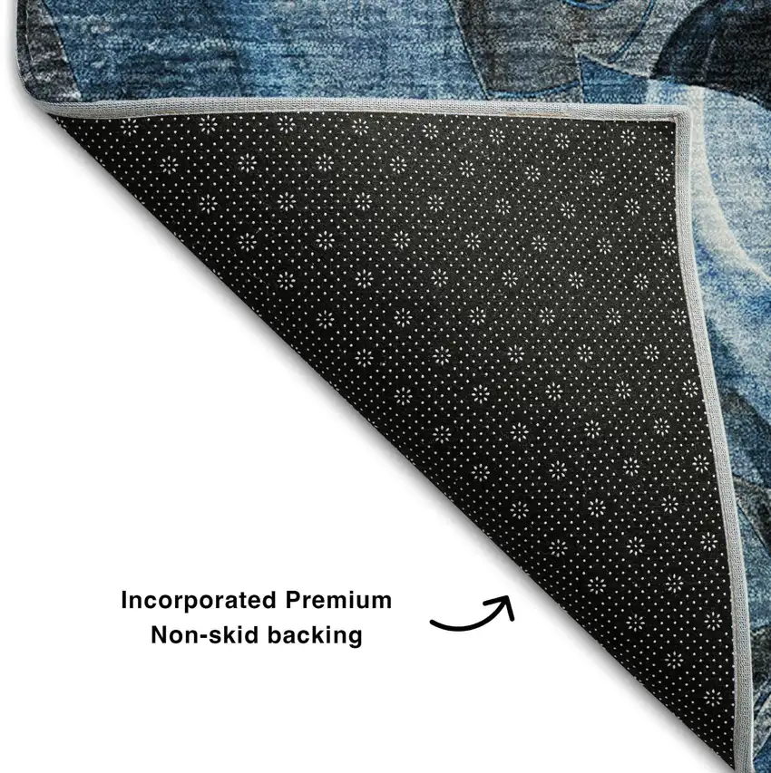 Blue Ivory And Gray Abstract Distressed Washable Area Rug With UV Protection Photo 4