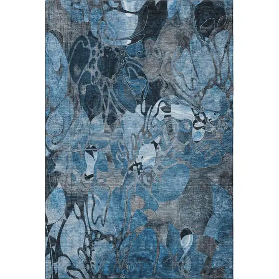 Blue Ivory And Gray Abstract Distressed Washable Area Rug With UV Protection Photo 3
