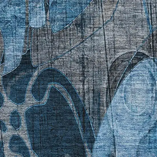 Blue Ivory And Gray Floral Washable Area Rug With UV Protection Photo 3