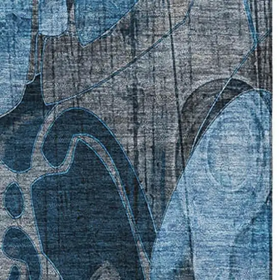 Blue Ivory And Gray Floral Washable Area Rug With UV Protection Photo 3