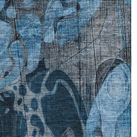 Blue Ivory And Gray Floral Washable Area Rug With UV Protection Photo 4