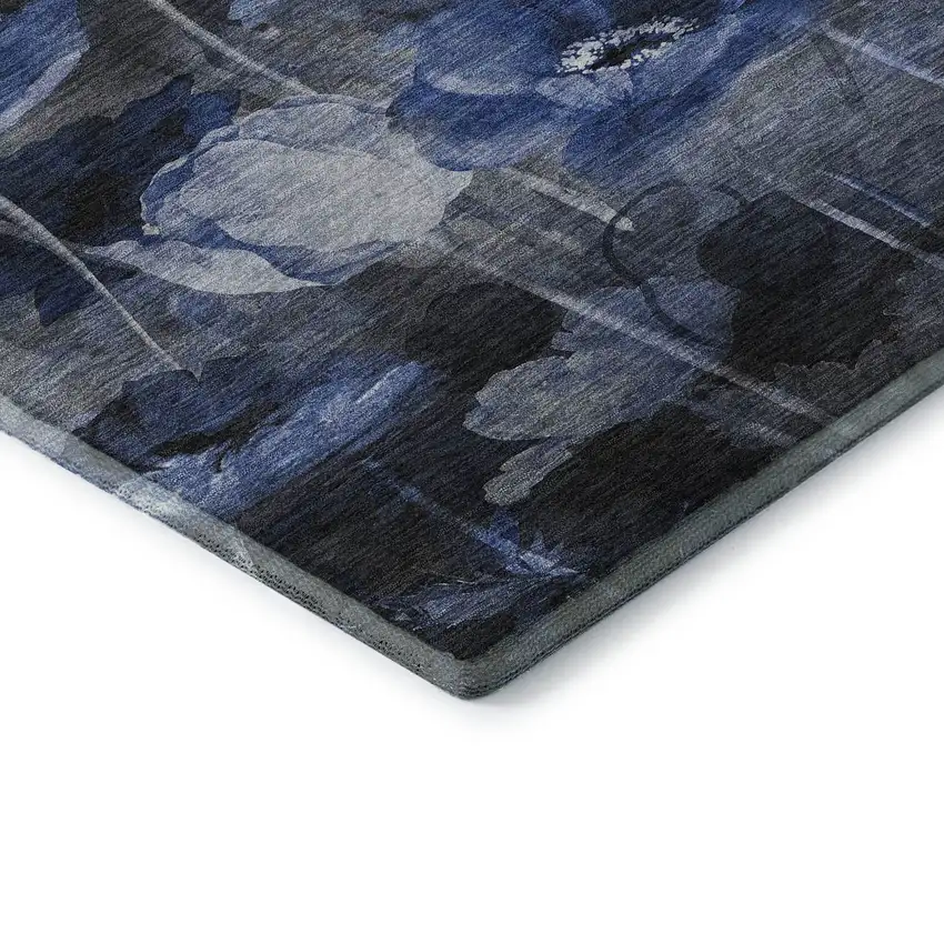 Blue Ivory And Gray Floral Washable Area Rug With UV Protection Photo 7