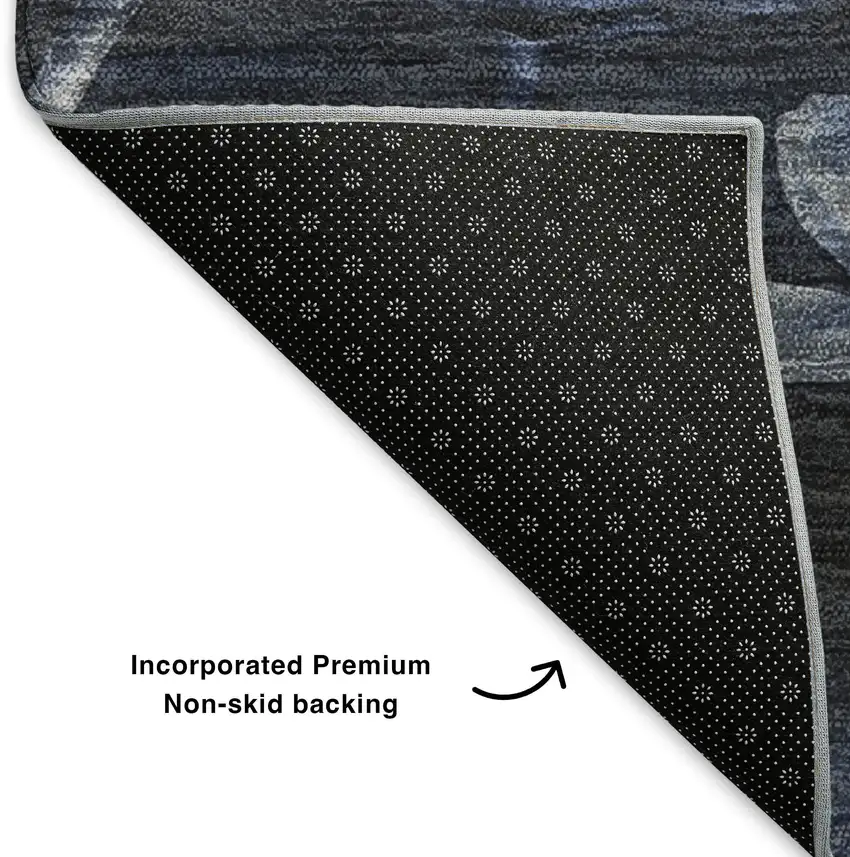 Blue Ivory And Gray Floral Washable Area Rug With UV Protection Photo 6