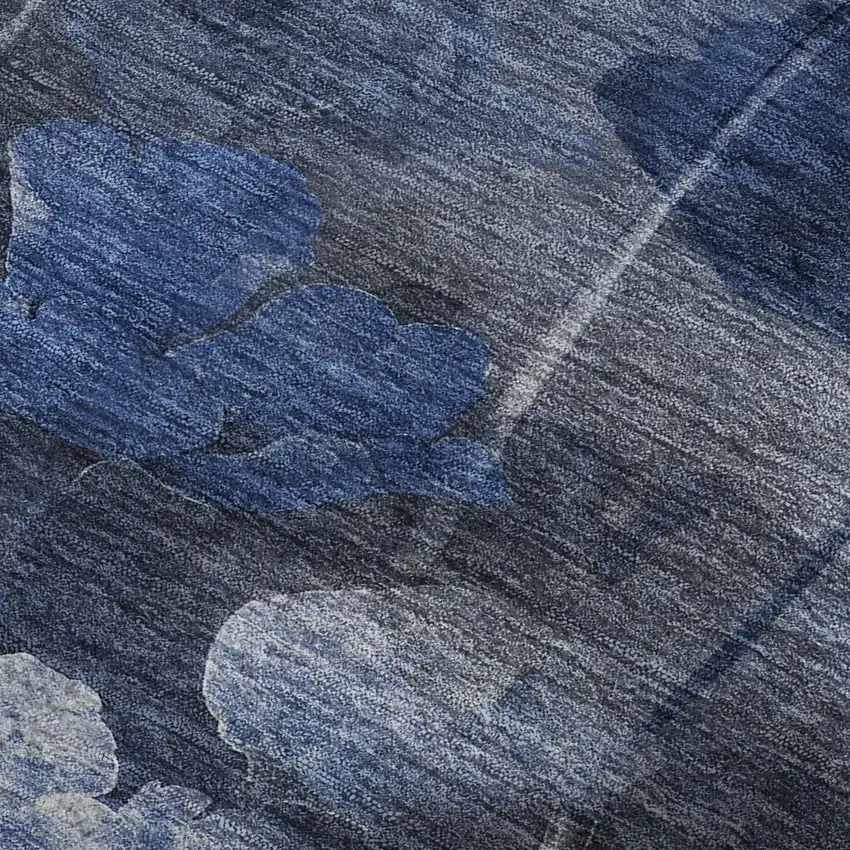 Blue Ivory And Gray Floral Washable Area Rug With UV Protection Photo 6