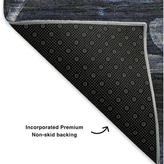 Blue Ivory And Gray Floral Washable Area Rug With UV Protection Photo 7