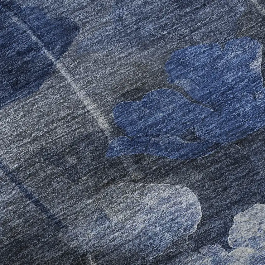 Blue Ivory And Gray Floral Washable Area Rug With UV Protection Photo 9