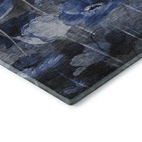 Blue Ivory And Gray Floral Washable Area Rug With UV Protection Photo 7