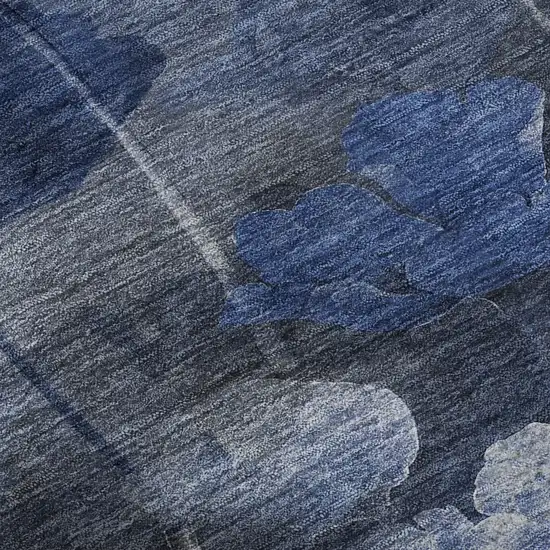 Blue Ivory And Gray Floral Washable Area Rug With UV Protection Photo 9