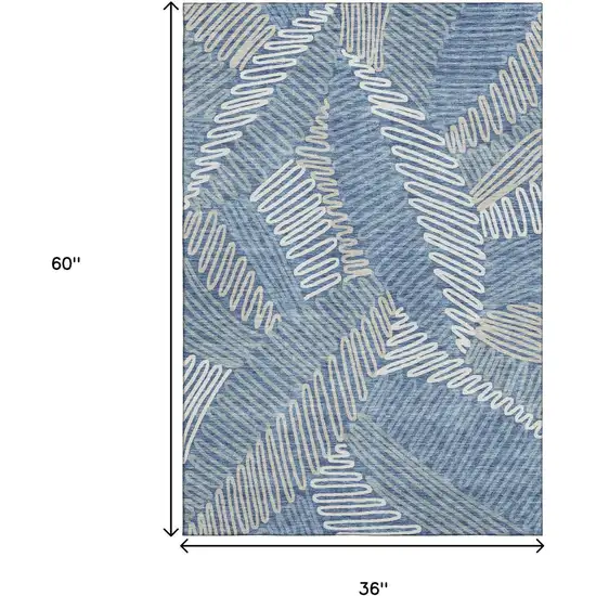 Blue Ivory And Gray Floral Washable Area Rug With UV Protection Photo 3